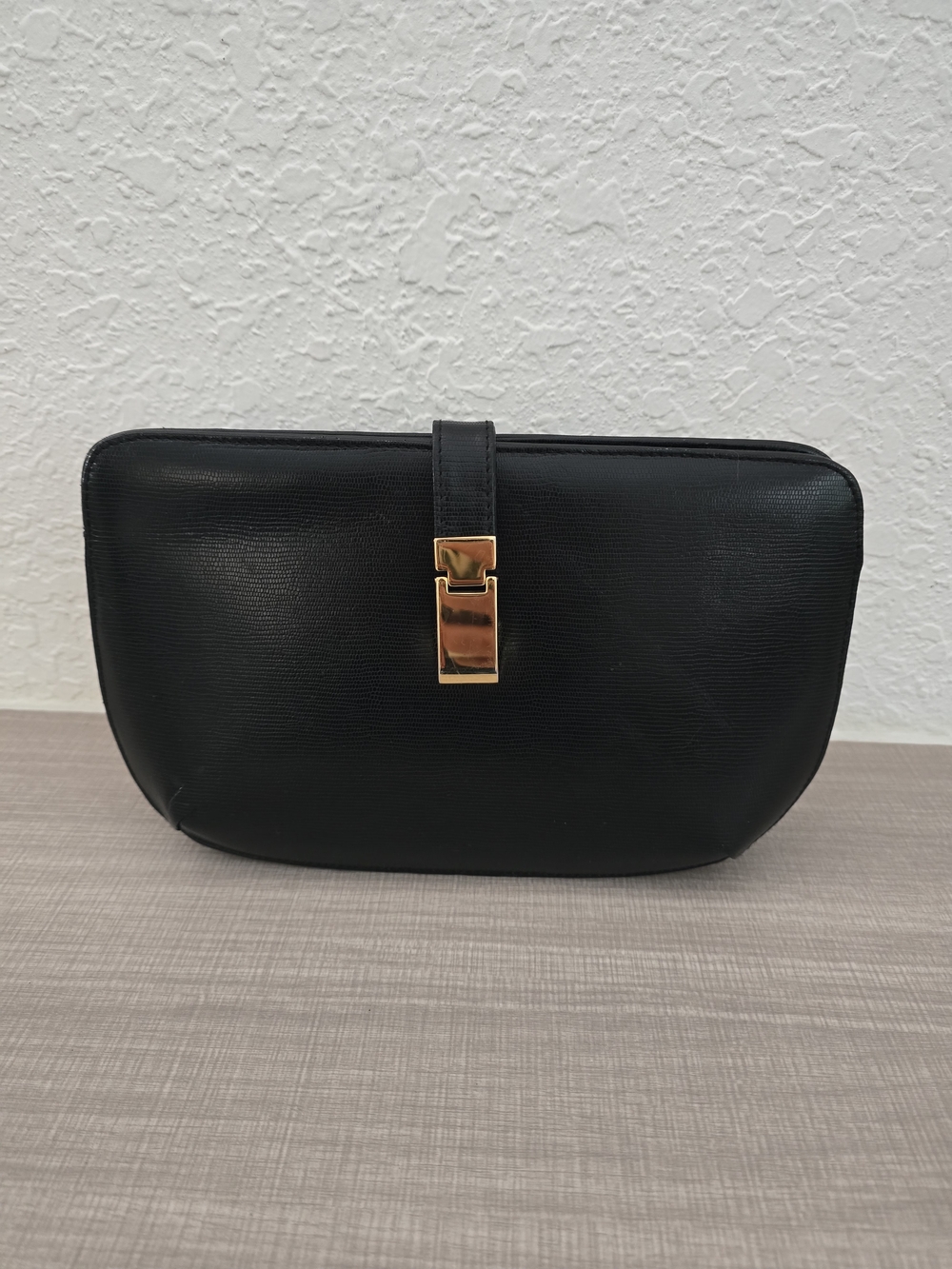 VTG Susan Gail Black Lizard Embossed Leather Clutch